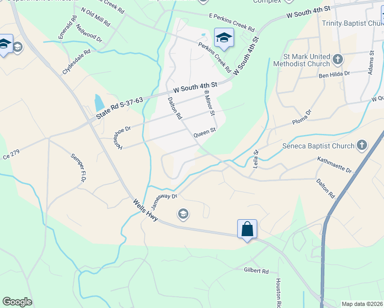 map of restaurants, bars, coffee shops, grocery stores, and more near 601 Dalton Road in Seneca