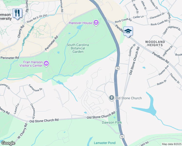 map of restaurants, bars, coffee shops, grocery stores, and more near 150 Ligon Street in Clemson