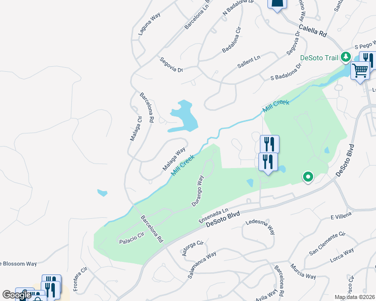 map of restaurants, bars, coffee shops, grocery stores, and more near 52 Malaga Way in Hot Springs