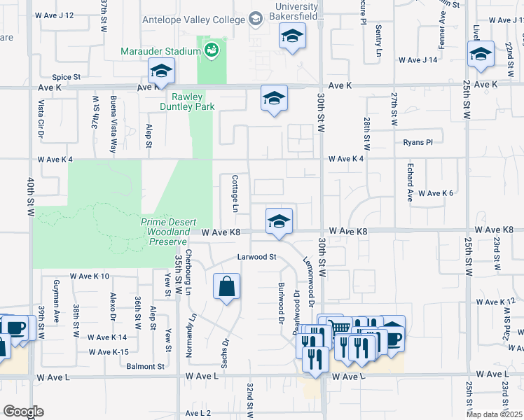 map of restaurants, bars, coffee shops, grocery stores, and more near 43233 Crestwood Court in Lancaster