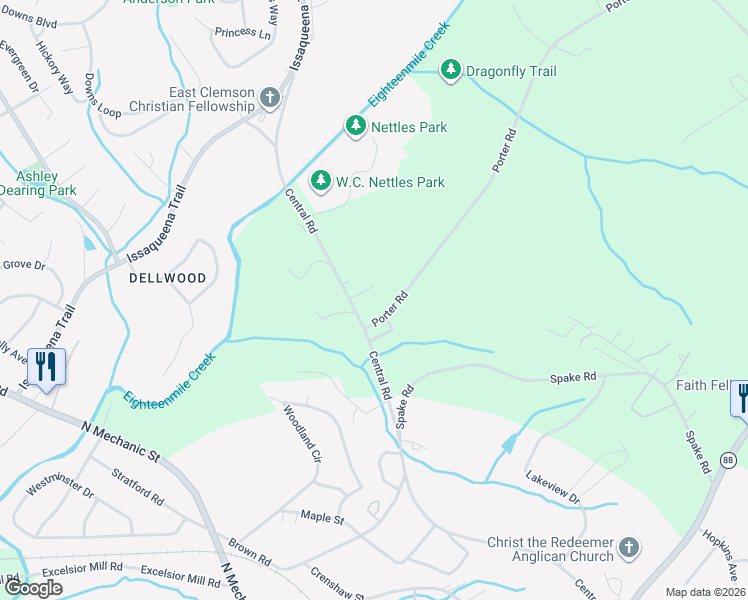 map of restaurants, bars, coffee shops, grocery stores, and more near 108 Leah Drive in Pendleton
