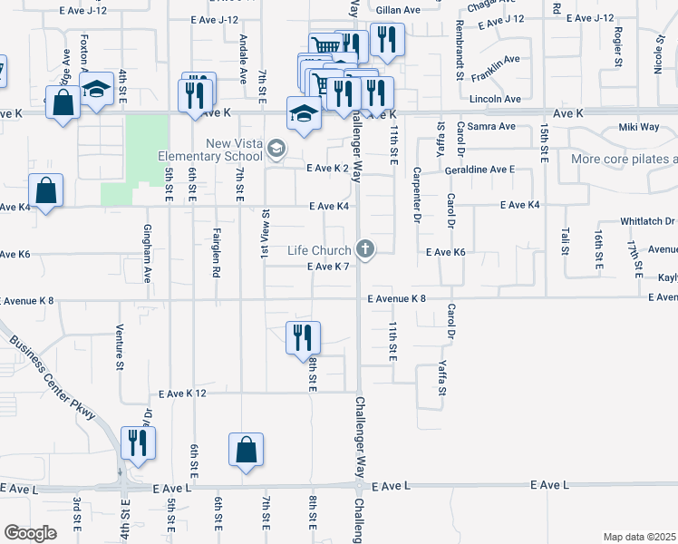 map of restaurants, bars, coffee shops, grocery stores, and more near East Avenue H10 in Lancaster