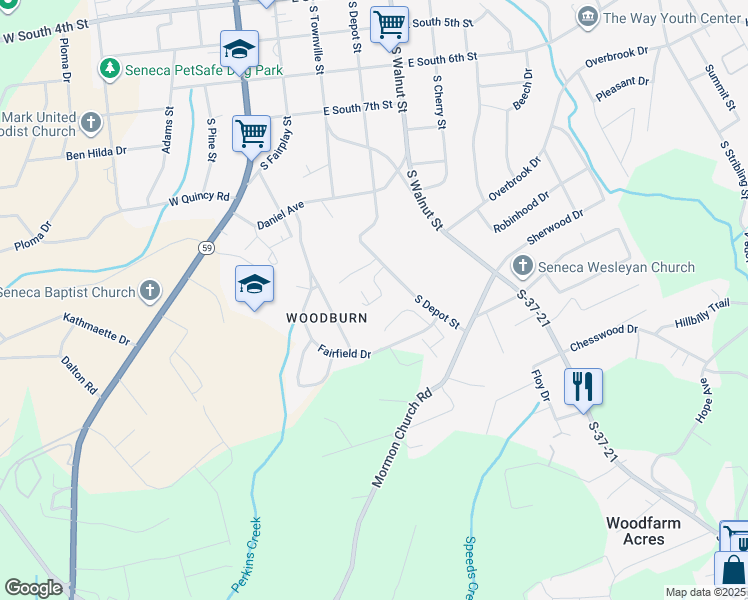 map of restaurants, bars, coffee shops, grocery stores, and more near 816 Laing Court in Seneca