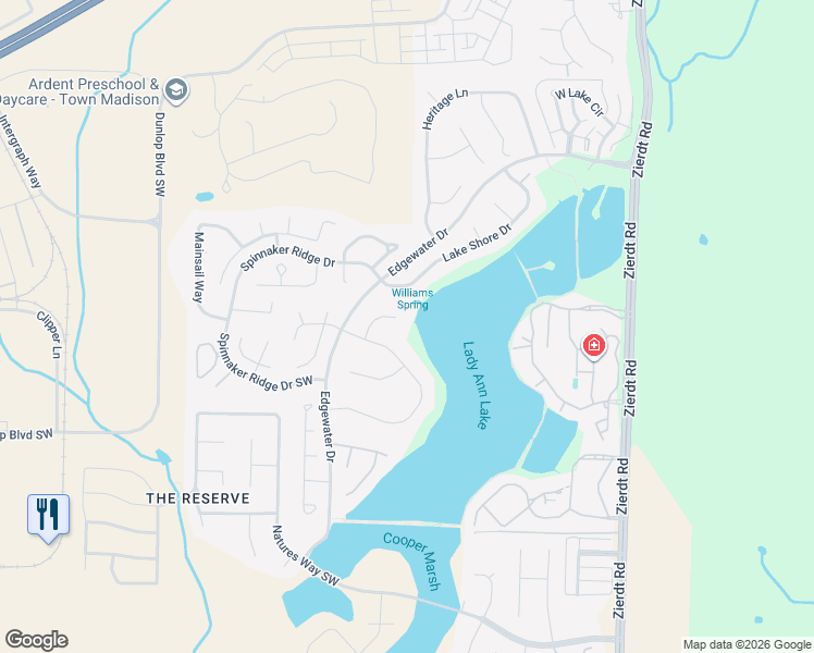 map of restaurants, bars, coffee shops, grocery stores, and more near 106 Betts Spring Drive Southwest in Huntsville