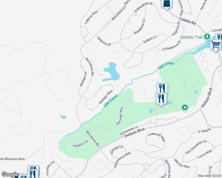 map of restaurants, bars, coffee shops, grocery stores, and more near 36 Malaga Way in Hot Springs