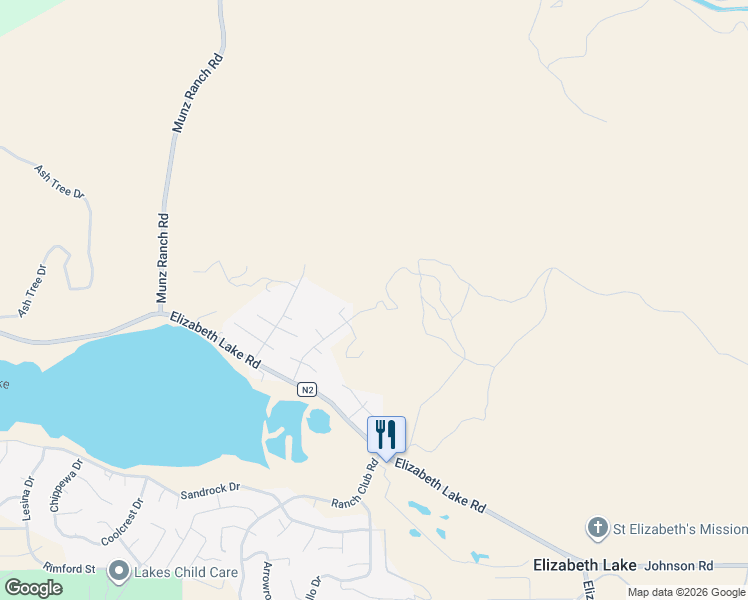 map of restaurants, bars, coffee shops, grocery stores, and more near 43385 Lookabout Road in Elizabeth Lake