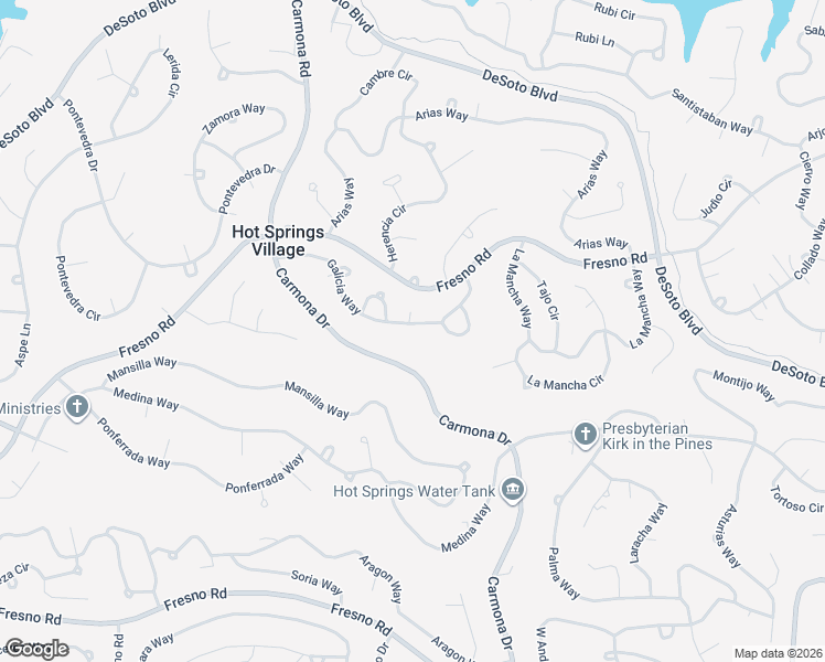 map of restaurants, bars, coffee shops, grocery stores, and more near Galicia Way in Hot Springs Village
