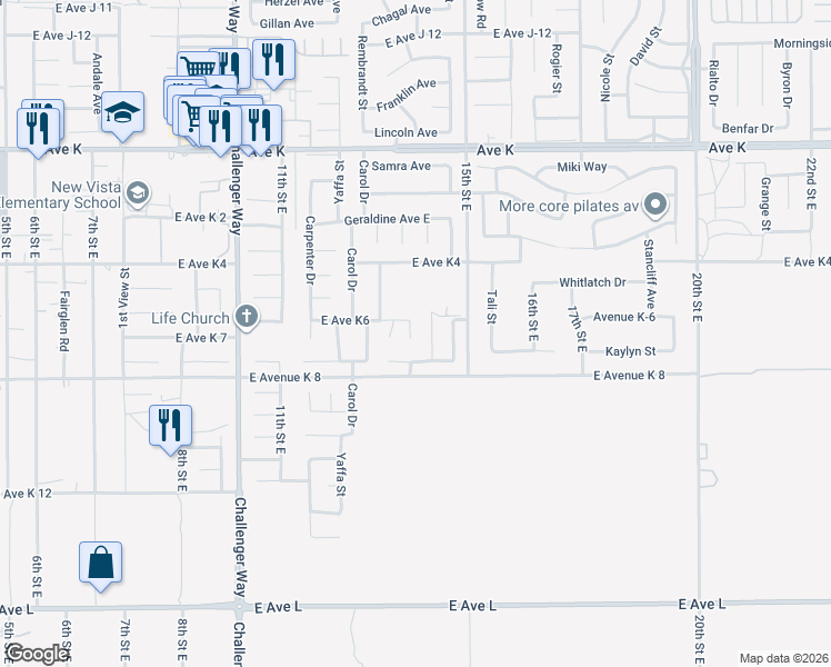 map of restaurants, bars, coffee shops, grocery stores, and more near 4th Street in Lancaster