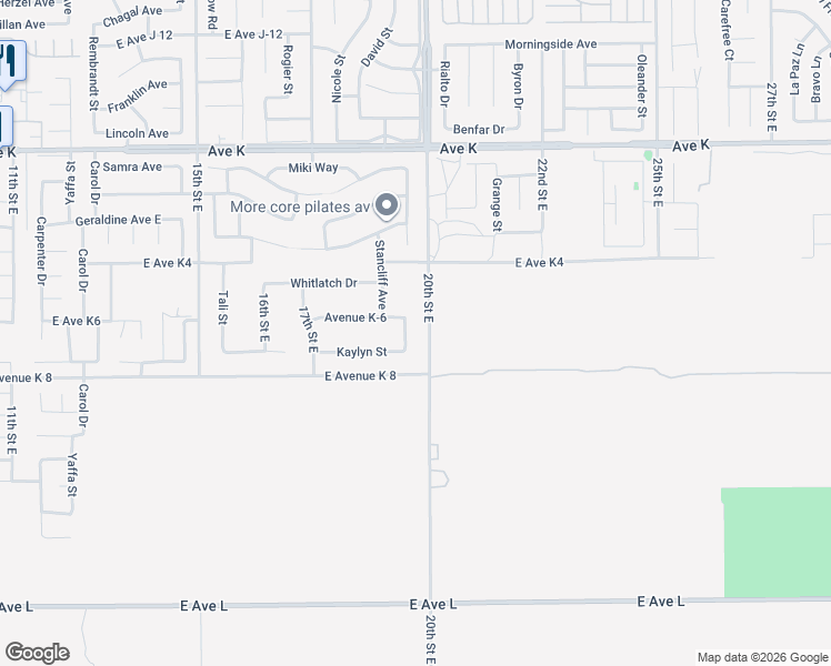 map of restaurants, bars, coffee shops, grocery stores, and more near 43246 Palm Lane in Lancaster