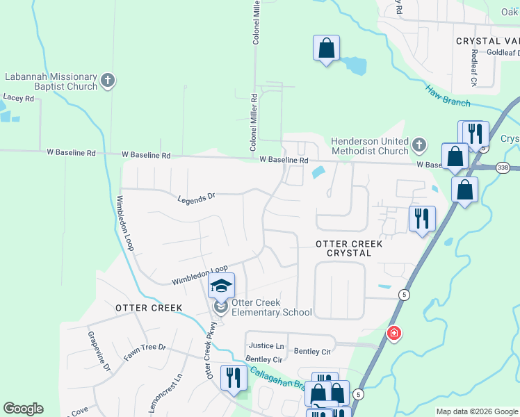 map of restaurants, bars, coffee shops, grocery stores, and more near 13800 Wimbledon Loop in Little Rock