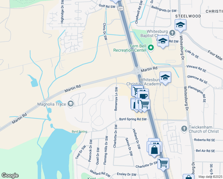 map of restaurants, bars, coffee shops, grocery stores, and more near 8020 Benaroya Lane Southwest in Huntsville