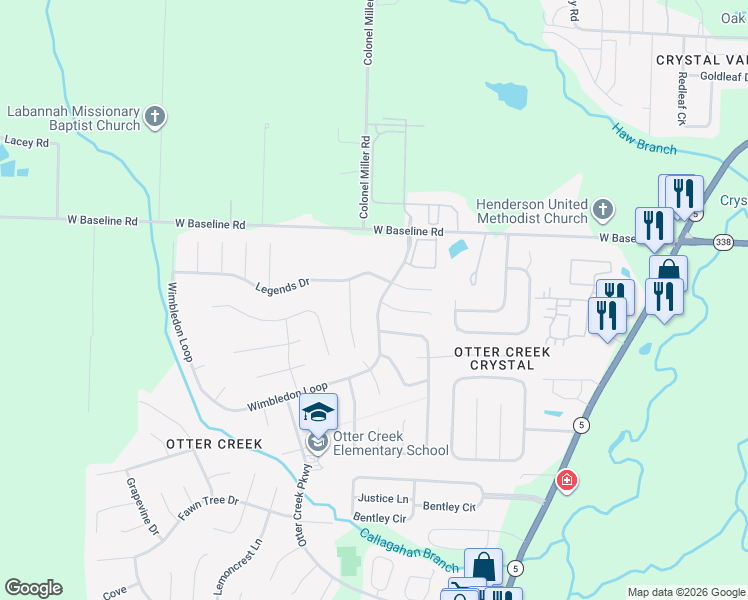 map of restaurants, bars, coffee shops, grocery stores, and more near 13800 Wimbledon Loop in Little Rock