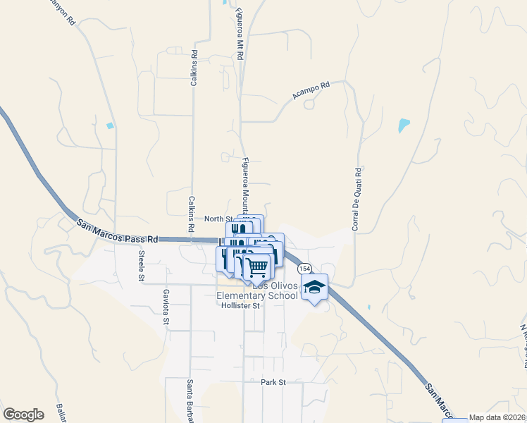 map of restaurants, bars, coffee shops, grocery stores, and more near 3050 Figueroa Mountain Road in Los Olivos