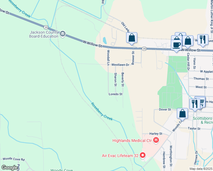 map of restaurants, bars, coffee shops, grocery stores, and more near 320 Woodall Lane in Scottsboro