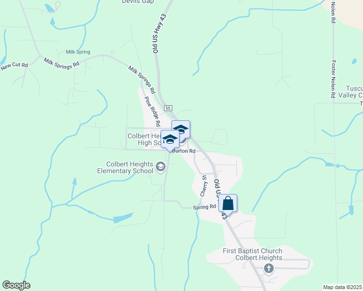 map of restaurants, bars, coffee shops, grocery stores, and more near 6825 Woodmont Drive in Tuscumbia