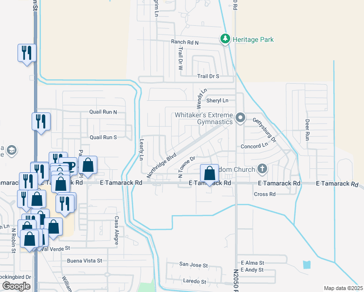 map of restaurants, bars, coffee shops, grocery stores, and more near 1109 Northridge Boulevard in Altus