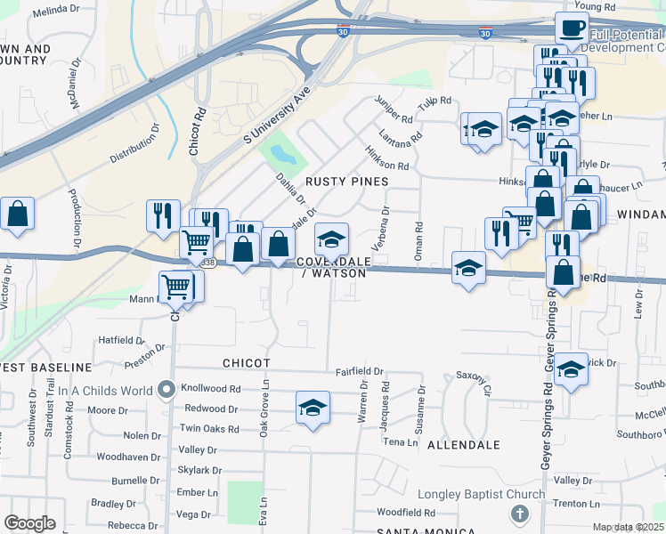map of restaurants, bars, coffee shops, grocery stores, and more near in Little Rock