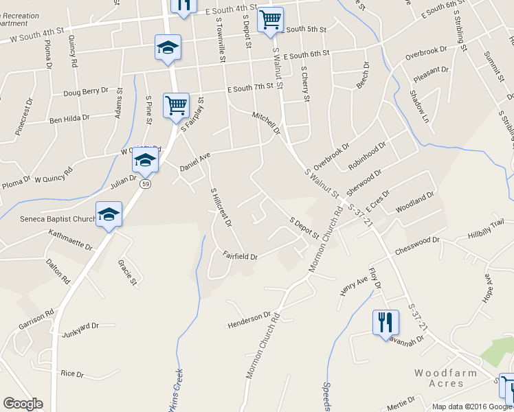 map of restaurants, bars, coffee shops, grocery stores, and more near 816 Laing Court in Seneca