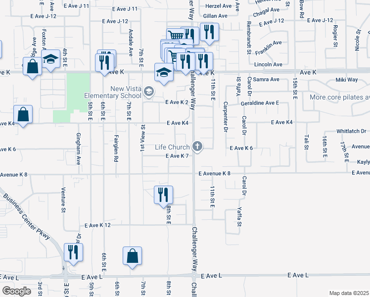 map of restaurants, bars, coffee shops, grocery stores, and more near 43309 Denmore Avenue in Lancaster