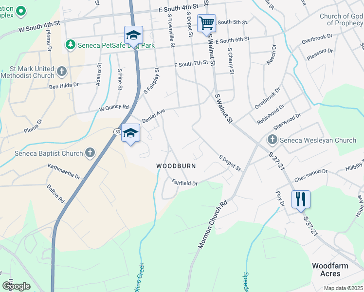 map of restaurants, bars, coffee shops, grocery stores, and more near 110 Field Village Drive in Seneca