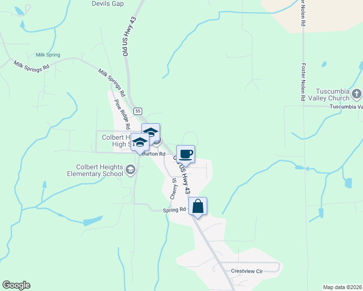 map of restaurants, bars, coffee shops, grocery stores, and more near 1000 Cut Stone Road in Tuscumbia