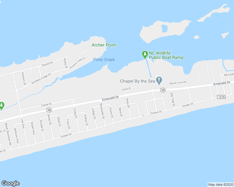 map of restaurants, bars, coffee shops, grocery stores, and more near 6909 Canal Drive in Emerald Isle