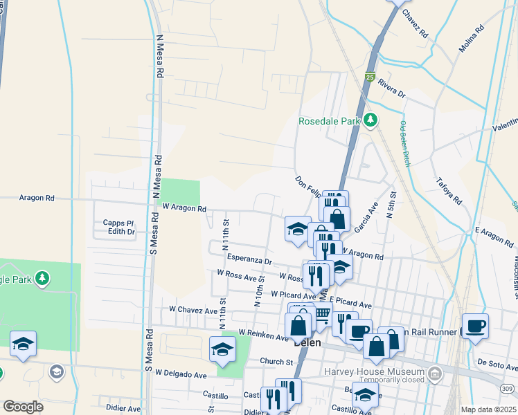 map of restaurants, bars, coffee shops, grocery stores, and more near 1008 West Aragon Road in Belen
