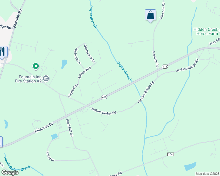 map of restaurants, bars, coffee shops, grocery stores, and more near 506 Crossgate Way in Fountain Inn