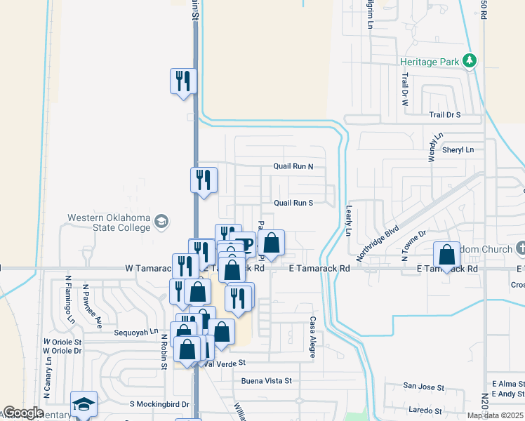 map of restaurants, bars, coffee shops, grocery stores, and more near 312 Quail Run South in Altus