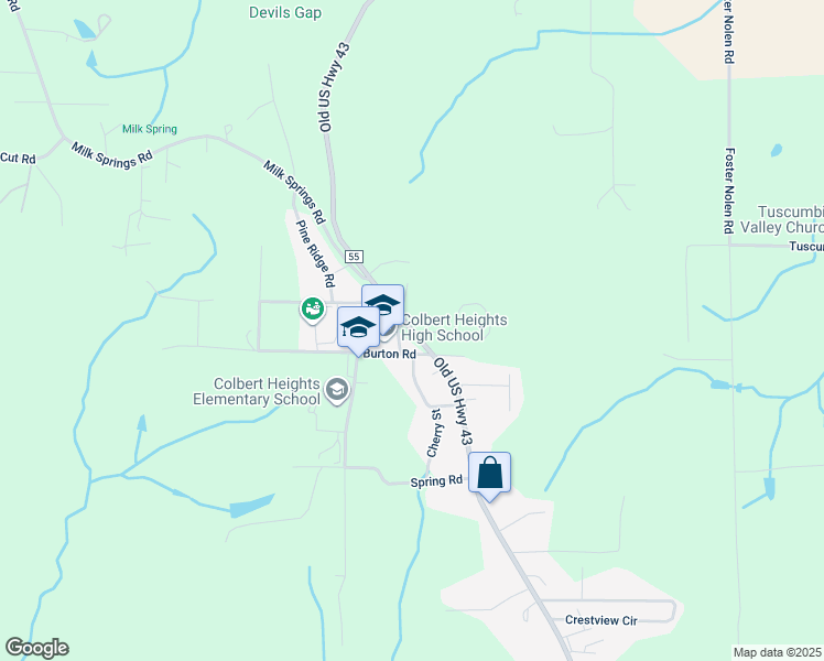 map of restaurants, bars, coffee shops, grocery stores, and more near 6825 Woodmont Drive in Tuscumbia