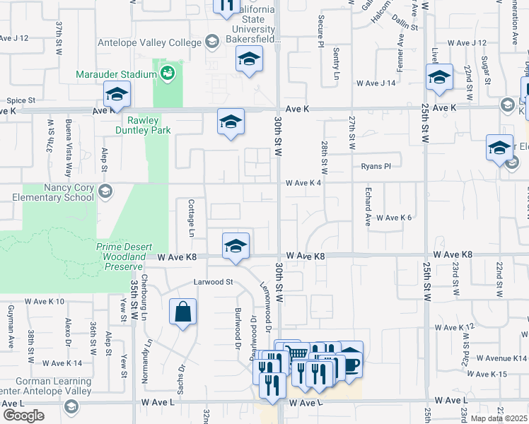 map of restaurants, bars, coffee shops, grocery stores, and more near in Lancaster
