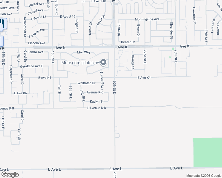map of restaurants, bars, coffee shops, grocery stores, and more near 43304 Palm Lane in Lancaster