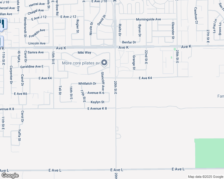 map of restaurants, bars, coffee shops, grocery stores, and more near 43304 Palm Lane in Lancaster