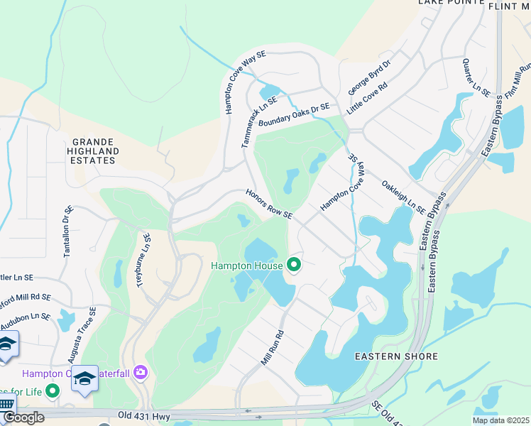 map of restaurants, bars, coffee shops, grocery stores, and more near 2934 Honors Row Southeast in Owens Cross Roads