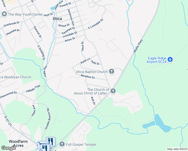 map of restaurants, bars, coffee shops, grocery stores, and more near 113 Meadow Drive in Seneca