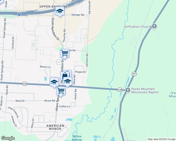 map of restaurants, bars, coffee shops, grocery stores, and more near 8 Hogan Drive in Little Rock