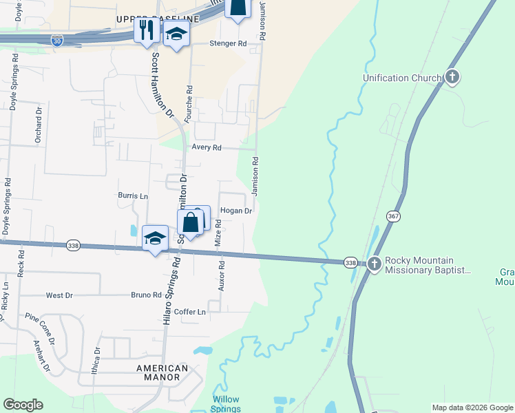 map of restaurants, bars, coffee shops, grocery stores, and more near 8 Hogan Drive in Little Rock