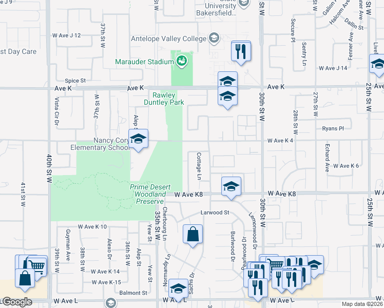 map of restaurants, bars, coffee shops, grocery stores, and more near in Lancaster