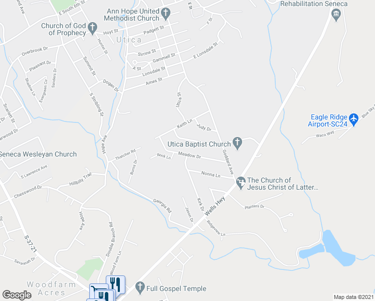 map of restaurants, bars, coffee shops, grocery stores, and more near 116 Meadow Drive in Seneca
