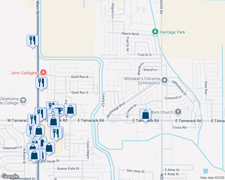 map of restaurants, bars, coffee shops, grocery stores, and more near 3101 Garrison Road in Altus