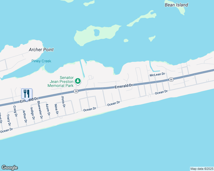 map of restaurants, bars, coffee shops, grocery stores, and more near 6607 Marsh Cove Road in Emerald Isle