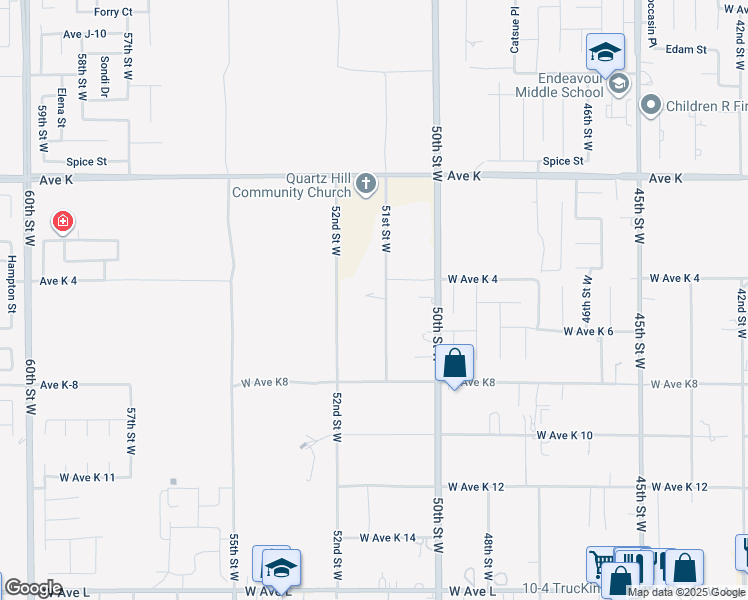 map of restaurants, bars, coffee shops, grocery stores, and more near 43362 51st Street West in Quartz Hill
