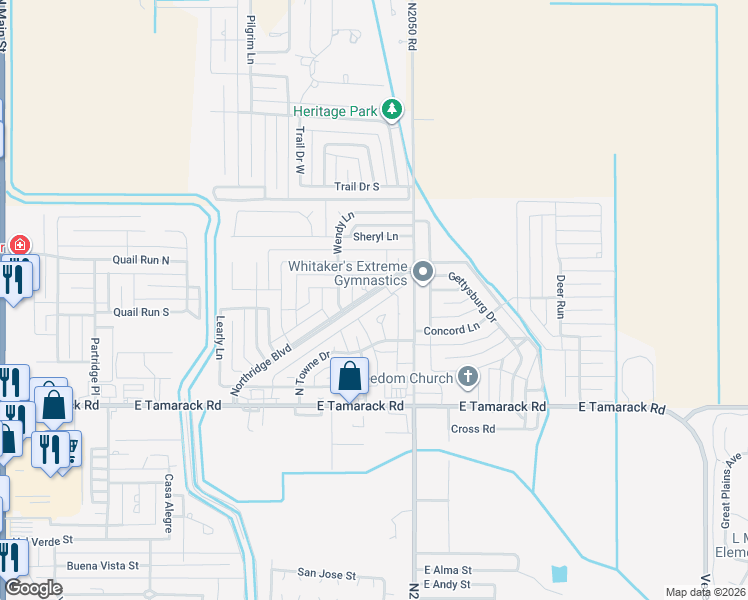 map of restaurants, bars, coffee shops, grocery stores, and more near 1221 Northridge Boulevard in Altus