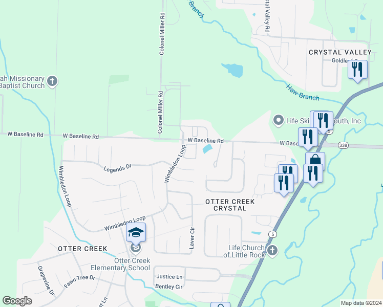 map of restaurants, bars, coffee shops, grocery stores, and more near 1 Wimbledon Green Circle in Little Rock