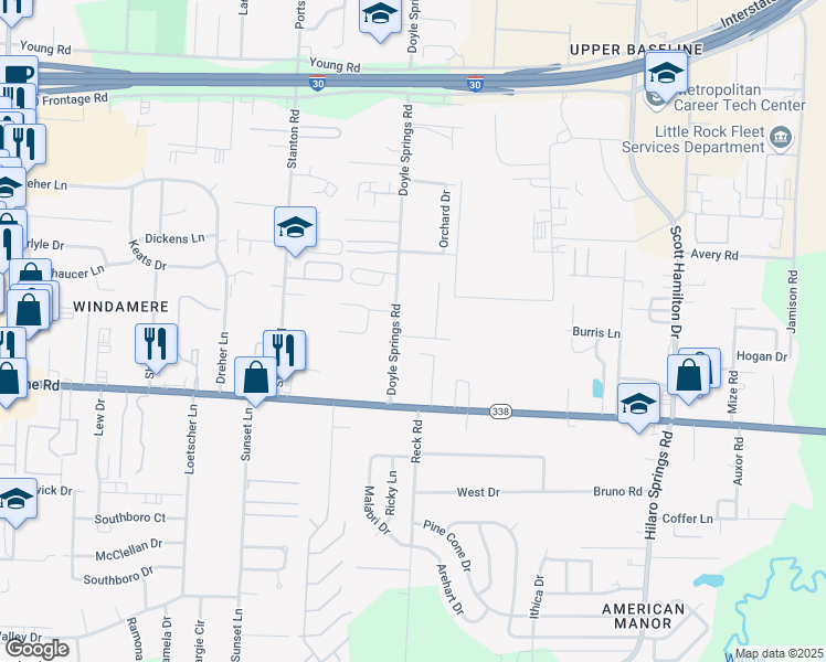 map of restaurants, bars, coffee shops, grocery stores, and more near 4512 Weymouth in Little Rock
