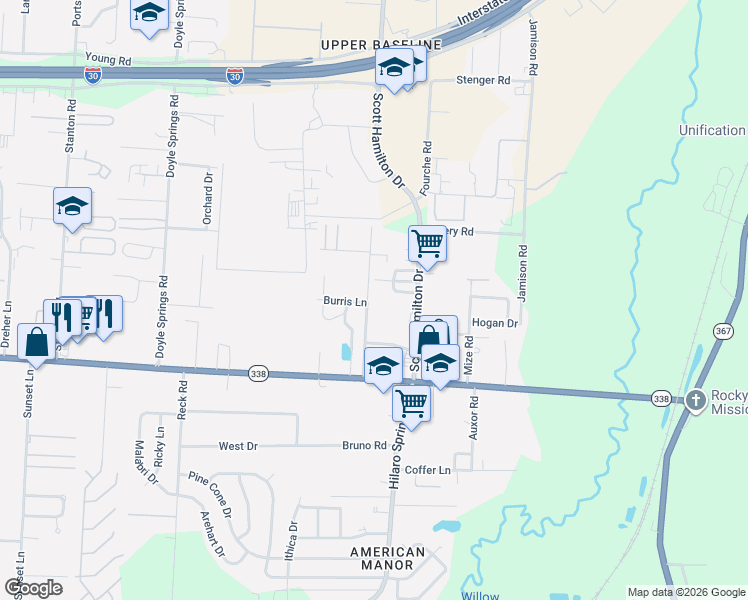 map of restaurants, bars, coffee shops, grocery stores, and more near 8505 Scott Hamilton Drive in Little Rock