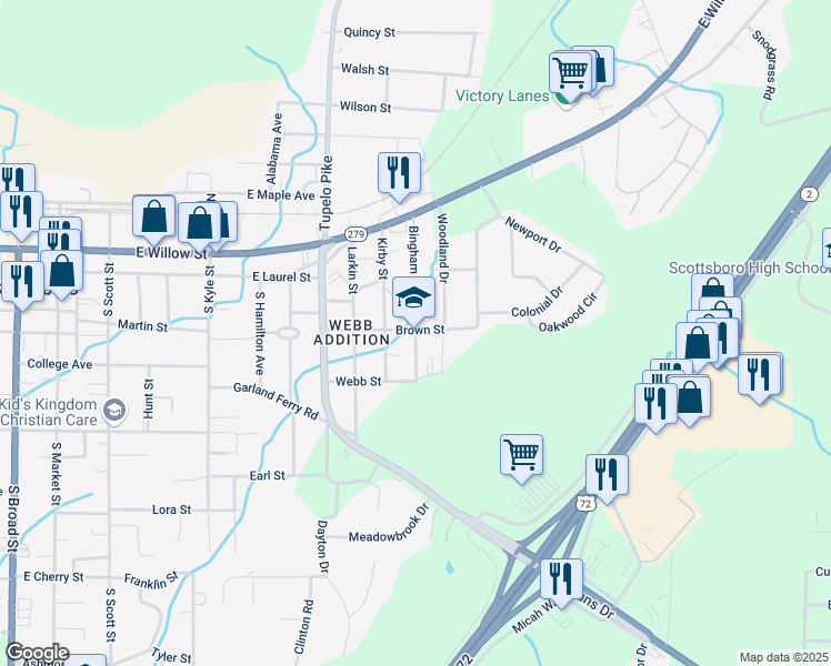 map of restaurants, bars, coffee shops, grocery stores, and more near 305 Bingham Street in Scottsboro