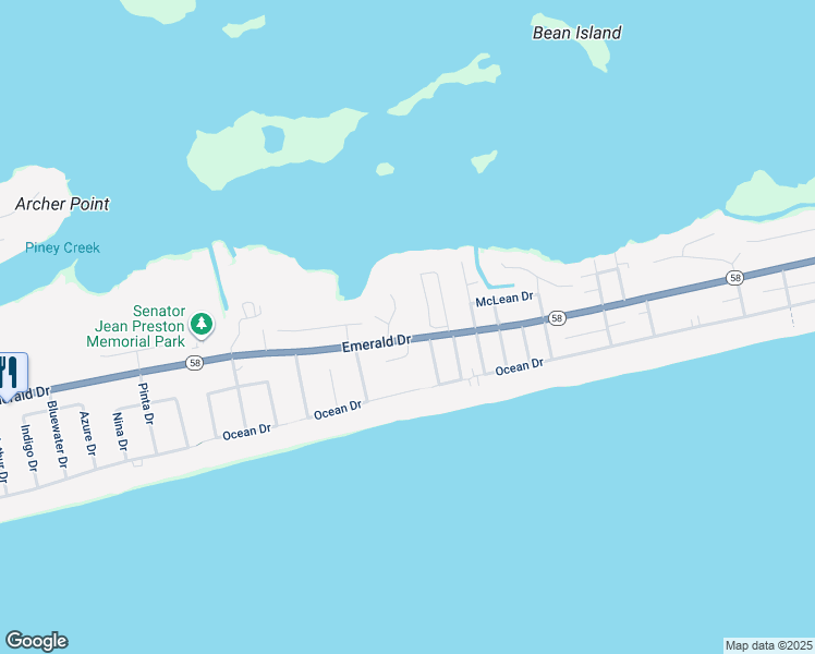 map of restaurants, bars, coffee shops, grocery stores, and more near 204 Old Cove Road in Emerald Isle