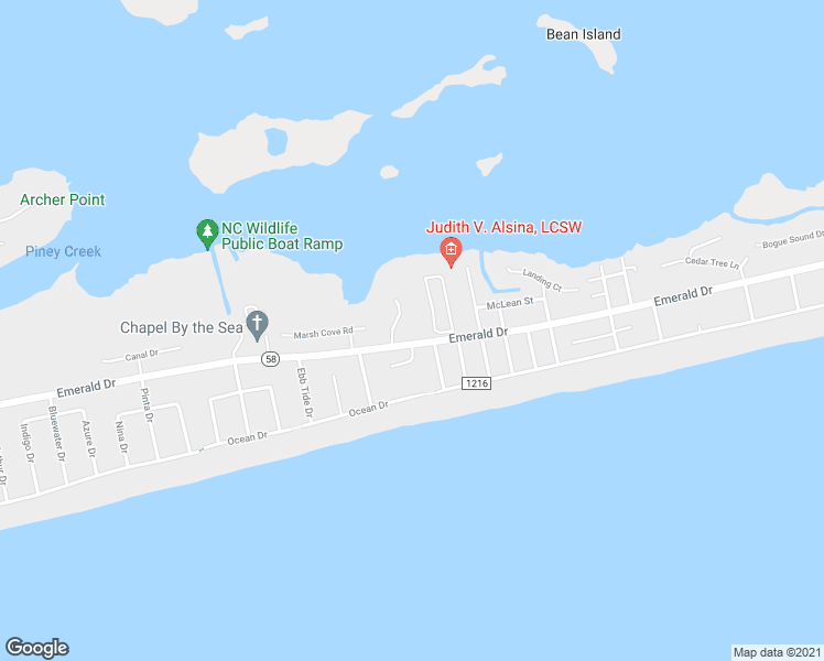 map of restaurants, bars, coffee shops, grocery stores, and more near 204 Old Cove Road in Emerald Isle