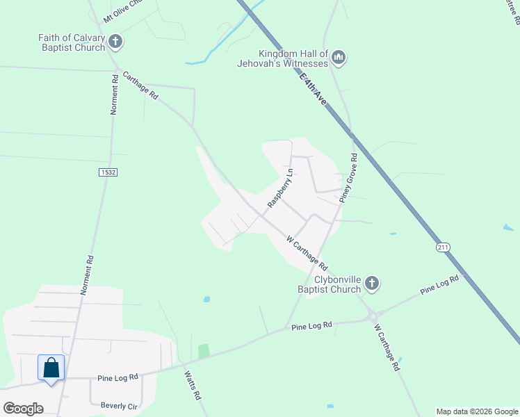 map of restaurants, bars, coffee shops, grocery stores, and more near 3252 West Carthage Road in Lumberton